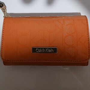 Calvin Klein Orange Nylon Silk Ladies Clutch Wallet Checkbook